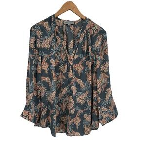 Meera‎ Lane Women Floral Boho Top 2X Green Ladder Stitch Romantic Peasant
